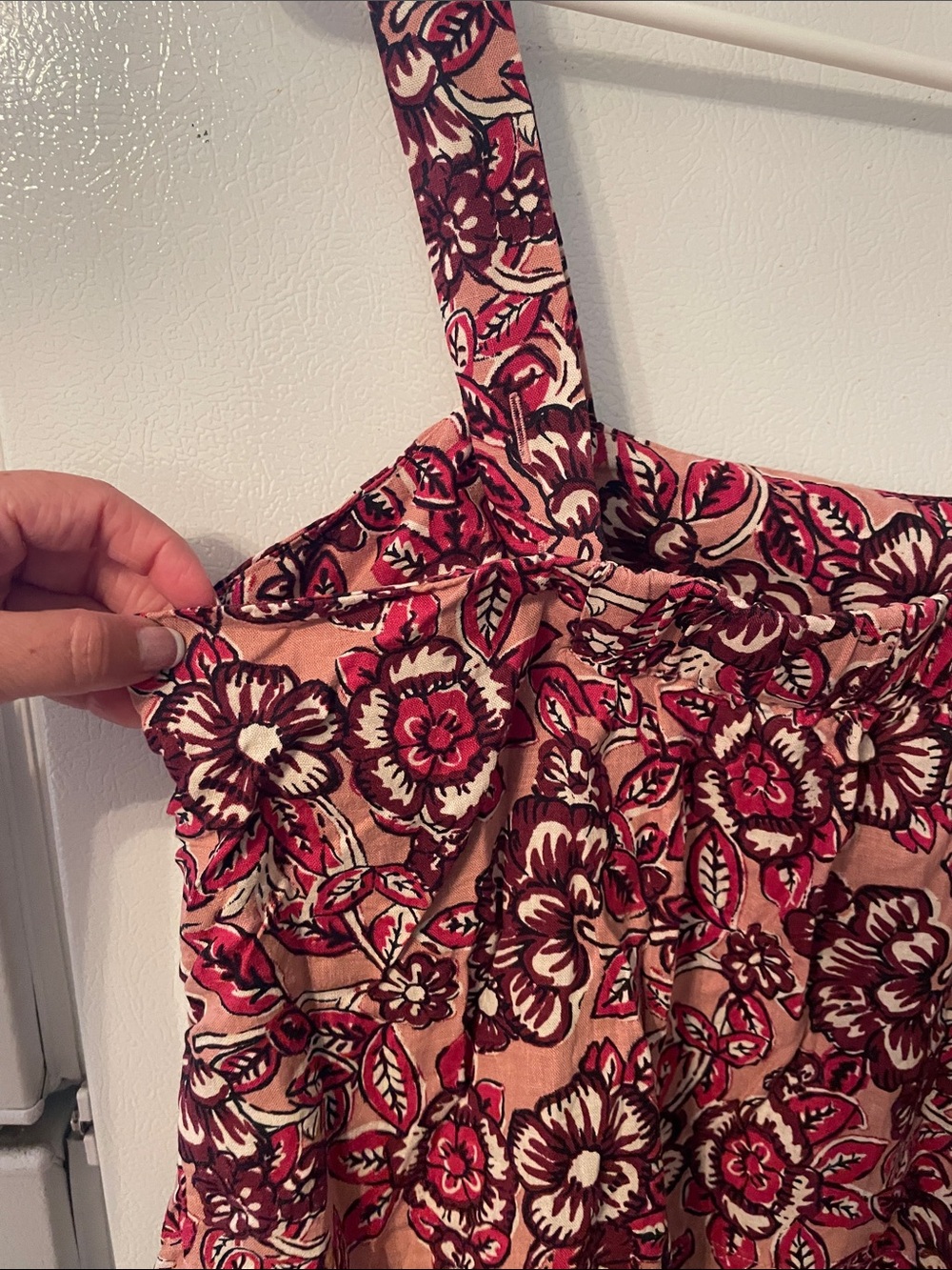 Faherty Small Women’s Floral Square Neck Blouse Linen Blend Pink Burgundy - Picture 6 of 6